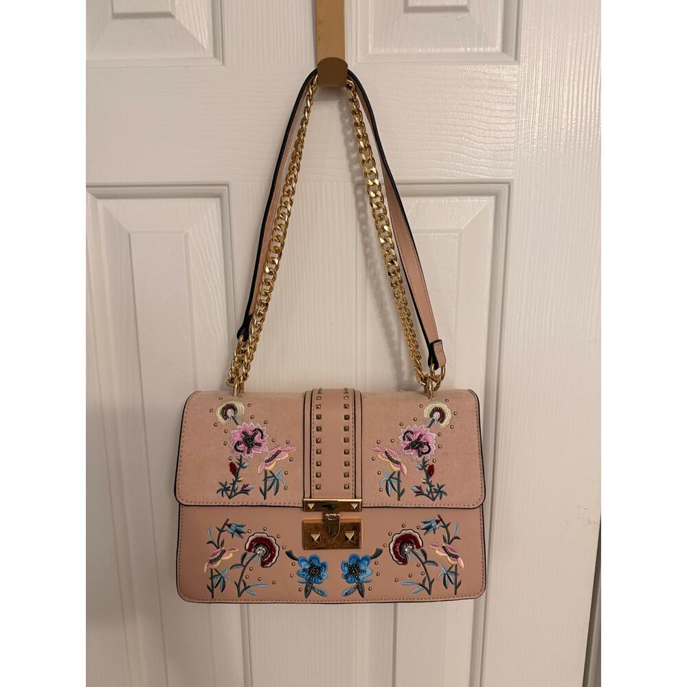 Topshop Dusty Rose Embroidered Floral Shoulder Bag